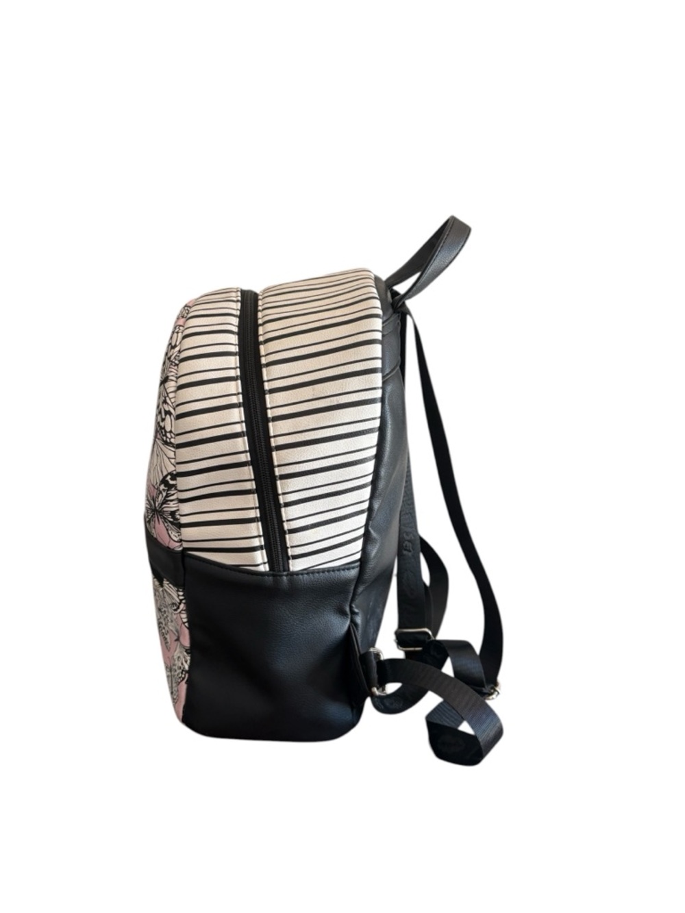 Betsey Johnson Sammy Butterfly Backpack Black White Blush Pink Stripes - Picture 3 of 7